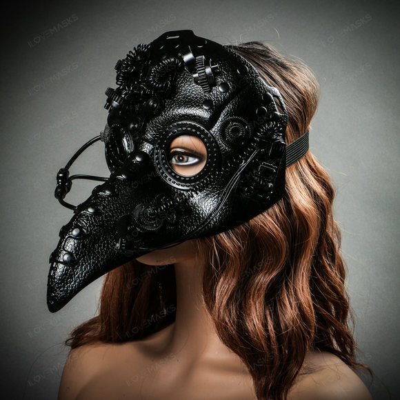 Long Nose Plague Doctor Steampunk Masquerade Mask - Black - Picture 7 of 9